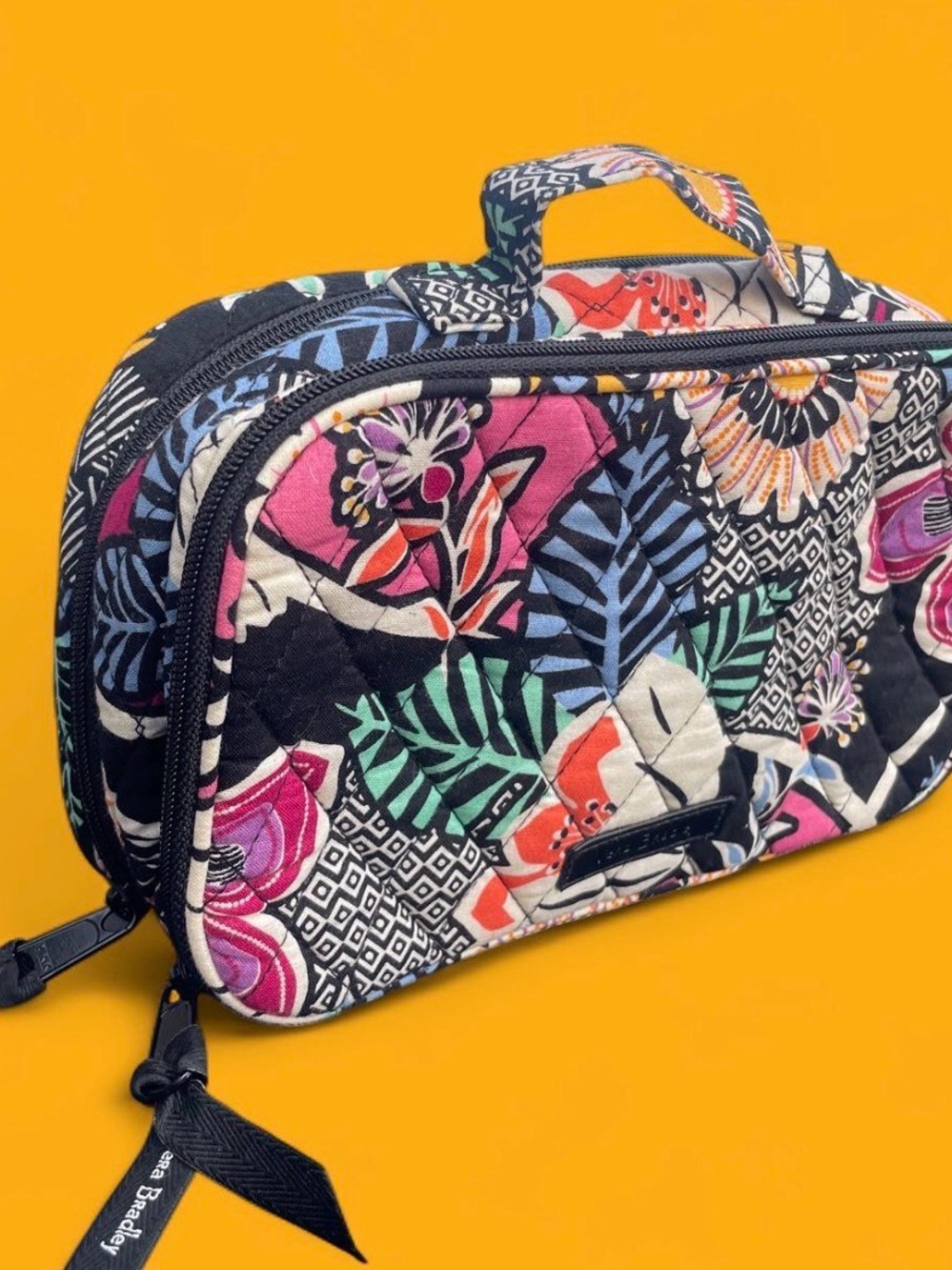 Vera Bradley Kauai Dual pocket Travel Cosmetic Case - Black Floral Multicolor